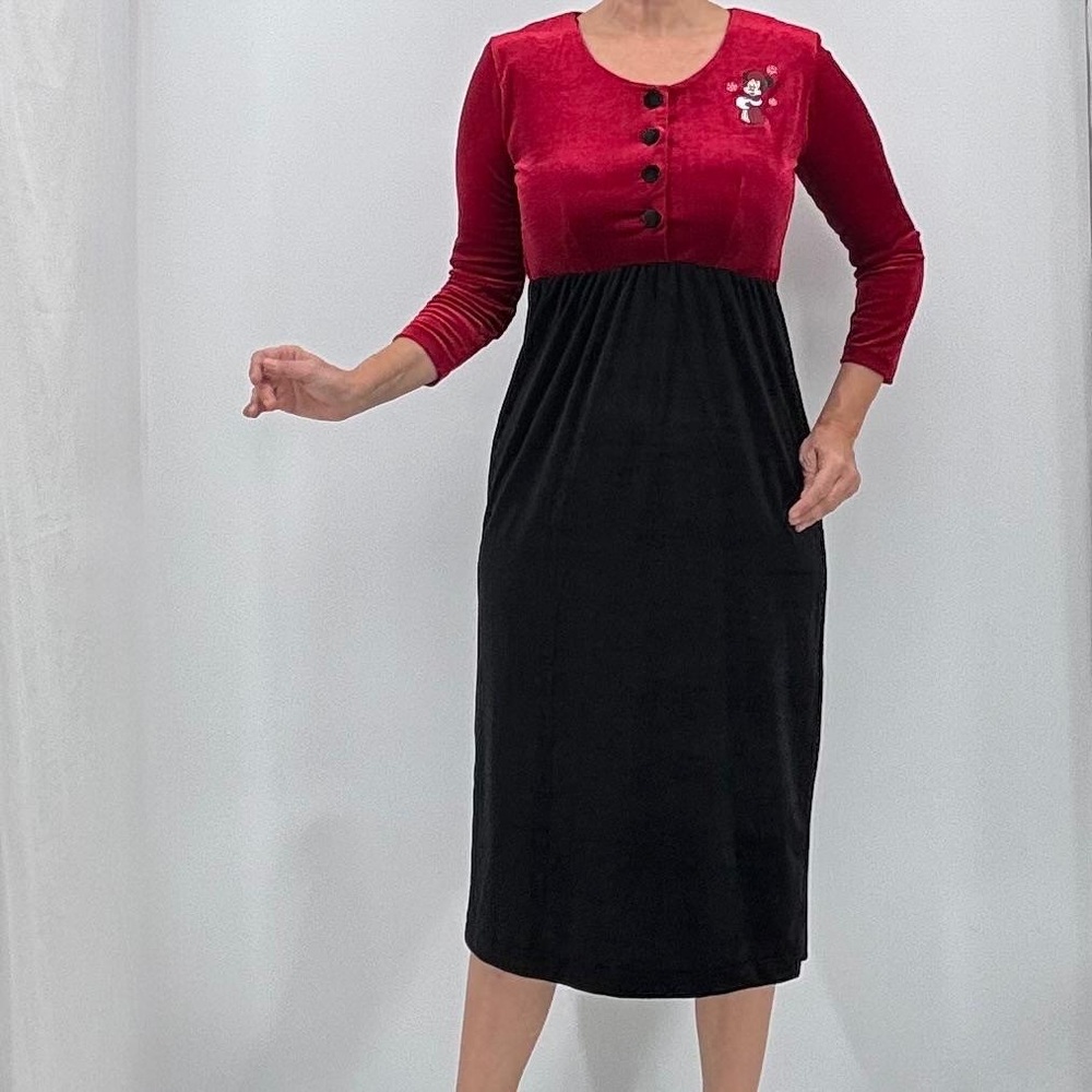 Walt Disney World Vintage 90’s Minnie Mouse Velvet Pin Up Girl Rockabilly Dress - Picture 7 of 16